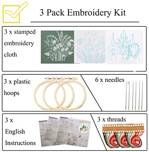 Kits de bordado de embrulha nuberlic 3 para iniciantes kits de ponto cruzado com padrão para adultos crianças artesanato