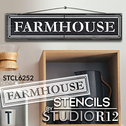 Charming Print Farmhouse com estêncil de fronteira por Studior12 | Idéias de inauguração de casa | Artesanato de cozinha rústica DIY, sinal de entrada ou tapete de boas -vindas | Selecione o tamanho