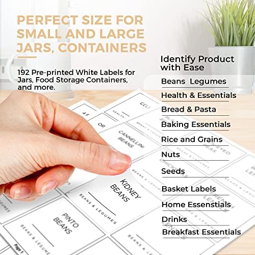 192 Etiquetas de despensa de cozinha para recipientes de alimentos | Organize sua despensa com texto preto minimalista em adesivos