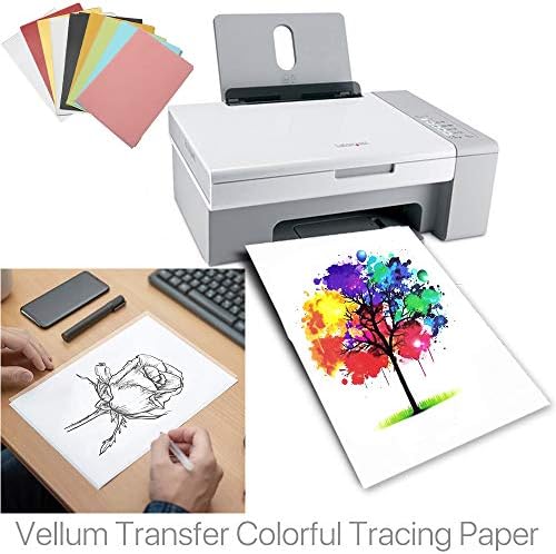Sueiannmn 50 folhas Vellum transferência de papel rastreamento de papel rastreio colorido translúcido de esboço imprimível Spe uma folha