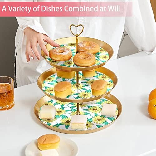 3 Placa de fruta de cupcake de 3 camadas de sobremesa Plástico para servir suporte de exibição para casamento de aniversário Decorações de festa do chá de chá de bebê redondo, girassóis
