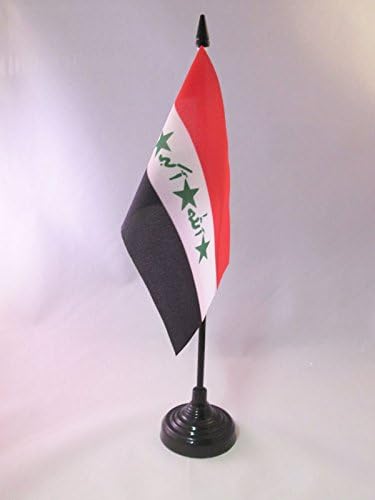 AZ Flag Iraque Antigo bandeira da mesa 4 '' x 6 '' - bandeira iraquiana de mesa 15 x 10 cm - Beck de plástico preto e base