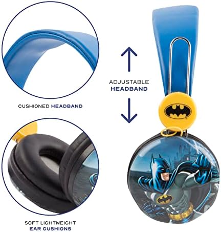Batman sobre os fones de ouvido HP1-01057 | Peças de ouvido macias e almofadadas para se ajustarem a qualquer tamanho, fones de ouvido ajustáveis ​​na cabeça, excelente som, tecnologia de limitação de volume