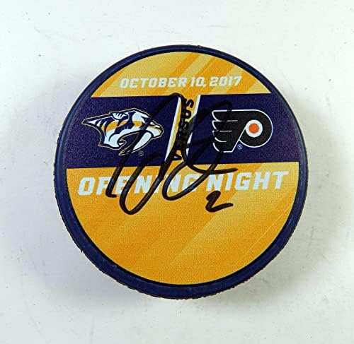 Anthony Bitetto 2 assinou 2017 Predators Flyers Abertura da noite de hóquei Puck A 306 - Pucks de NHL autografados autografados