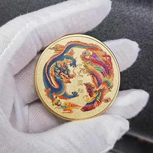 Prosperidade trazida pelo dragão chinês e Phoenix Lucky Coin - Lottery Ticket Scrather Tool - Boa sorte Coin Chinese Challen