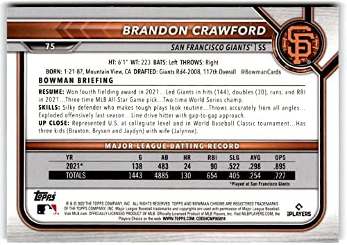 Brandon Crawford 2022 Bowman Chrome #75 nm+ -mt+ gigantes de beisebol MLB