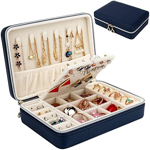 Designster Small Jewelry Box - Caso de jóias de viagem PU Solutora de armazenamento de jóias de couro PU para anéis de brinco de colar, presentes para meninas mulheres