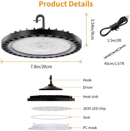 Famure LED UFO High Bay Light, 100W 12000lm com plugue de 5 pés LED LED LIGUNDA