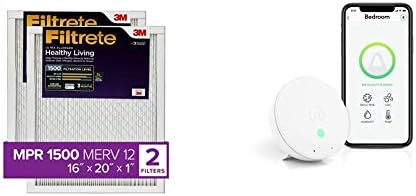Filtrete 16x20x1 Filtro de ar do forno AC MPR 1500 e AirThings Wave Mini Pacote de Monitor de Qualidade do Ar do Ar