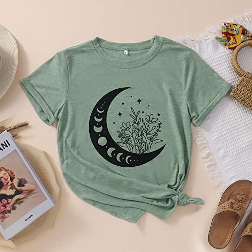 Camisas gráficas da lua floral de verão feminino