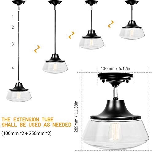 Luz de teto de montagem semi descarregada legelux com vidro de metal, lustre de iluminação pendente de base e26 lustres