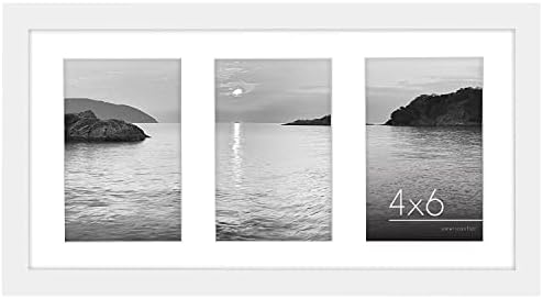 AmericanFlat 8x16 Collage Picture Frame em noz - exiba três fotos de 4x6 polegadas na sua parede, perfeitas como uma moldura de