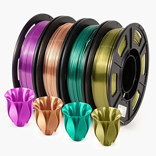 Pacote de filamento de seda iemai Plaamento de metal metálico brilhante, filamento de impressora 3D PLA 1,75 mm, material de impressão 3D 4 pacote, cada pacote de 0,25 kg, 4 em 1