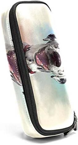 Bolsa de capa de lápis de couro de cachorro dalmácia com bolsa de armazenamento com zíper dupla com zíper para escritório de trabalho