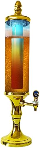 Dispensador de torre de cerveja com tubo de gelo e luz LED - 3,2 qt./3 L, Margarita Mimosa Tower Dispenser com torneira, congelamento de tubo mantém bebidas frias, perfeitas para barra de festa gameday