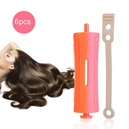 Rolos de cabelo de 6pcs com elástico, hastes de permissão de cabelo, rolos de cabelo profissionais aquecem o onda de onda de onda de caba