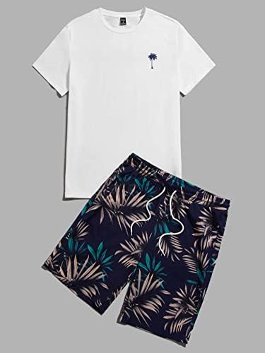 Roupas de duas peças de fioxa para homens tee de impressão tropical e shorts de cintura