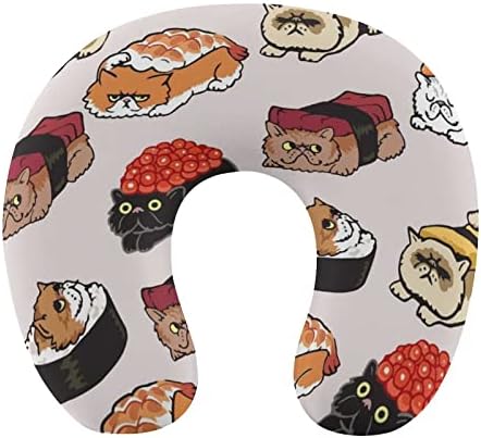 Almondom travesseiro de pescoço travesseiro compacto para gatos de sushi travesseiro de padrões suporta os travesseiros