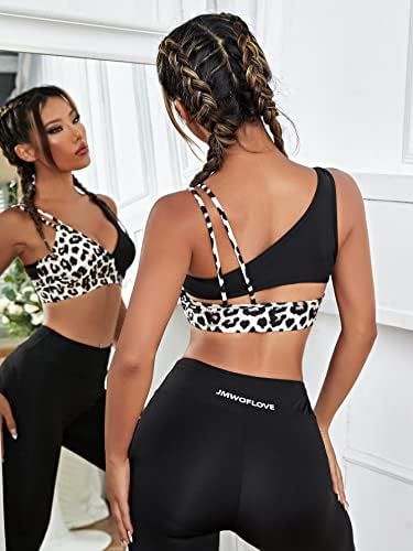 Wdirara feminina estampa de leopardo cortado corte de tiras de treino acolchoado yoga Bra Activewear
