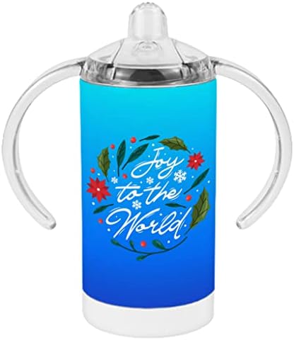 Joy to the World Sippy Cup - Christmas Design Baby Sippy Cup - copo com canudinho temático