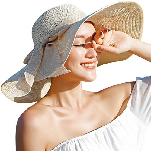 Lanzom feminino 5,5 polegadas Big Buskknot Straw Hat grande flexível Rollo de praia Capinho do sol UPF 50+