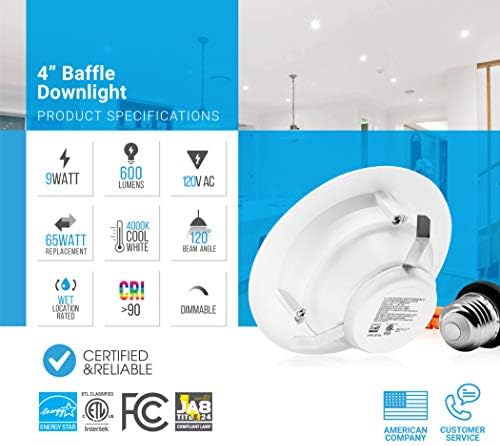 PARMIDA 4 polegadas Dimmable LED embutida, retrofit Downlight, 9W, 600lm, acabamento em defletor, lata de teto, Luzes,