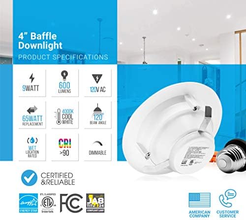 PARMIDA 4 polegadas Dimmable LED embutida, retrofit Downlight, 9W, 600lm, acabamento em defletor, lata de teto, Luzes, estrela energética e garantia de 5 anos listada em ETL, 4000K