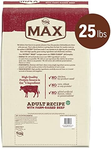 Receita adulta do Nutro Max Alimentos para cães secos com carne levantada, bolsa de 25 lb