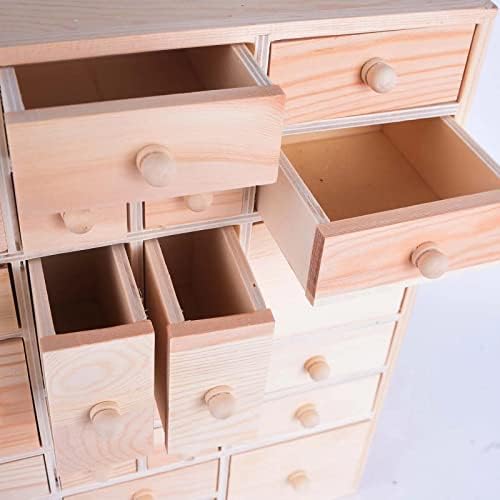 Gkesgm Wooden DIY Countdown para calendário do advento com 24 gavetas, organizador de desktop de armazenamento artesanal,