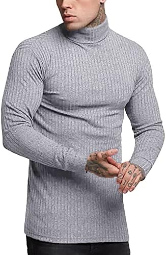 Jozorrero Mock Mock Neck T Camisetas Pullover Alto pescoço Turtleneck Premium algodão suéteres de manga longa para homens