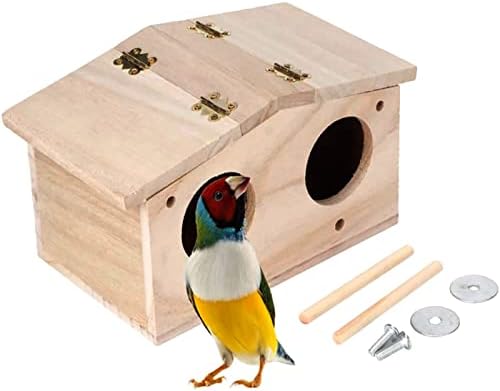 Caixa de criação de pássaros de Hiccval, caixa de ninho de pássaros artesanais, casa de pássaros de madeira, com tábua de madeira