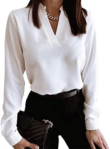 Grge beuu feminino manga longa v camisas de pescoço impressão tops de negócios