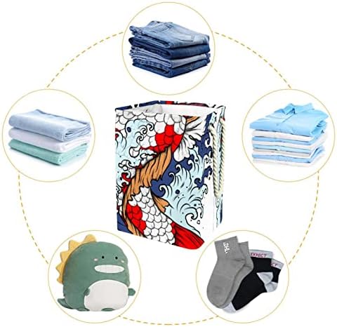 Indicultor de peixe japonês onda de peixe grande cesto de roupa de roupa grande e impermeável Roupas cestas de roupas para roupas de brinquedos, decoração de casa para banheiro do quarto