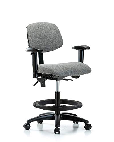 Labtech Seating LT42488 Cadeira de bancada média, tecido, base de nylon - inclinação, braços, anel de pé preto, rodízios, preto