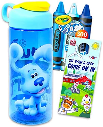 Blue de Blue's Plastic Water Bottle para meninos e meninas ~ 3pc pacote com pistas de azul garrafa reutilizável para casa, viagens, escola e esportes, além de adesivos e mais