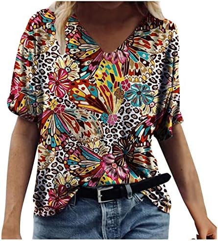 Camiseta feminina de moda em todo o Floral Graphic Print Tops Crewneck Bloups de manga curta 2023 camisetas casuais de verão