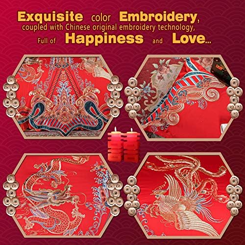 Esdream Luxo Double Happiness Dragon e Phoenix Bird Bordery Wedding Wedding Red Bedding Conjunto Rei Rainha Tamanho Algodão