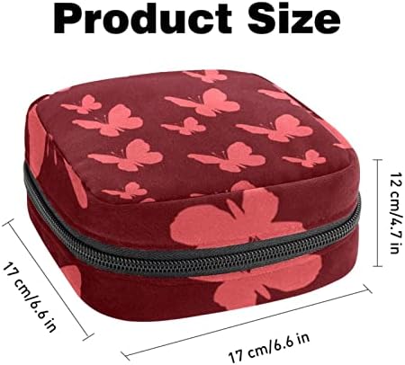 Bolsa de época, tampões portáteis de saco de armazenamento de tampões colecionam bolsa feminina Organizador sanitário feminino para o escritório de viagem para meninas adolescentes, borboleta vermelha escura
