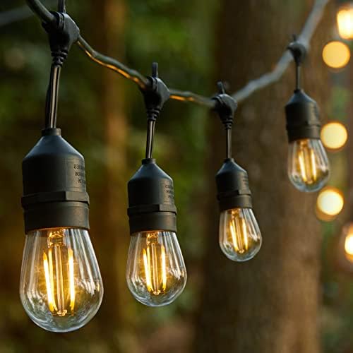 Luzes de corda de 48 pés ao ar livre, luzes à prova d'água com 15 LEDs S14 Bulbos à prova de quebra, luzes de café sem luzes remotas e penduradas para o gazebo de jardim de jardim varanda varanda Bistro Bistro