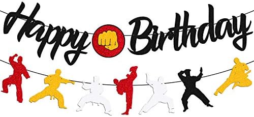 Banner de aniversário de karatê taekwondo temático decorações de feliz aniversário para homens mulheres garotas menina menina