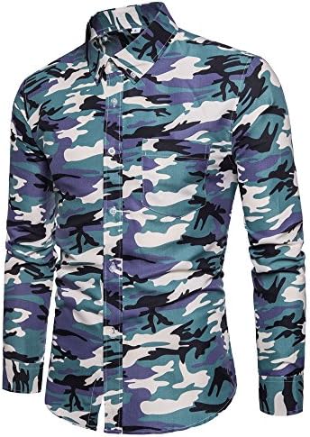 Camisas masculinas de manga longa botão casual para baixo camuflando camisetas de camiseta tops blusas pullover jumper moletons