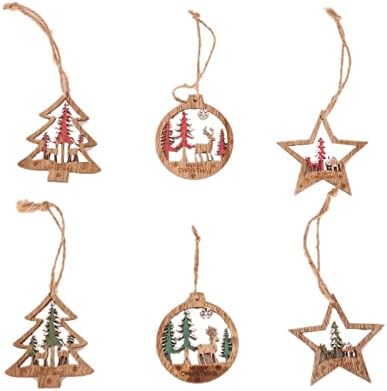 Árvore de Natal Três- Pingente Color Wood Star Round Six Piece Conjunto SGCABIUQZPSQSQ