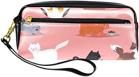 Pequeno bolsa de maquiagem, organizador cosmético de bolsa com zíper para mulheres e meninas, gatinhos gatinhos desenhos animados