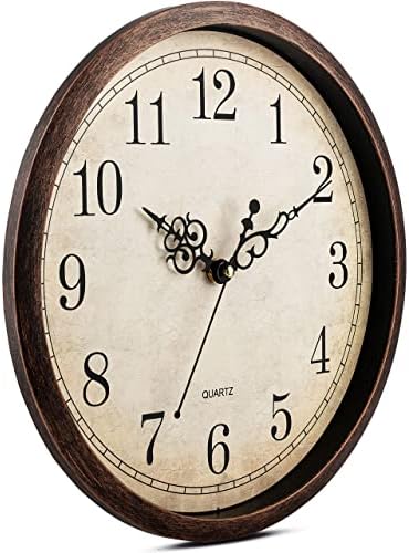 Bernhard Products Relógio de parede marrom vintage silencioso não marque de 12 polegadas de qualidade de quartzo de qualidade