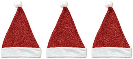 Beistle 3 peças Metallic Papai Noel Hats para suprimentos de decoração de festa de Natal, vermelho/branco