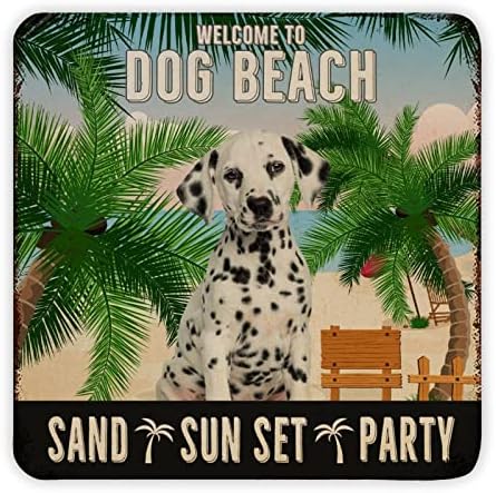 Praga engraçada de cães de estimação Pet Metal Placa Bem -vindo ao Dog Beach Sand Sunset Party Vintage Dog Pomer Peting