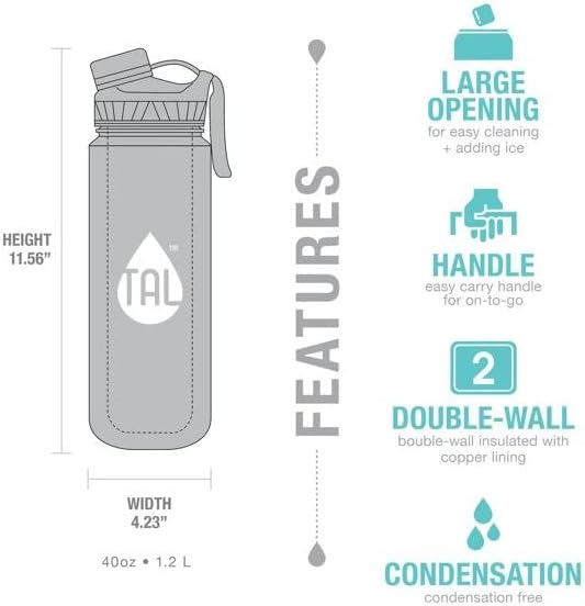 Bottle de água TAL Ranger 40 oz de aço inoxidável isolado de parede dupla