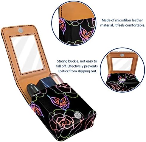Oryuekan maquiagem batom titular mini bolsa de viagem bolsa cosmética, organizador com espelho para uma festa de casamento de dama de honra externa, bolsa de festas de casamento, neon flor rosa rosa