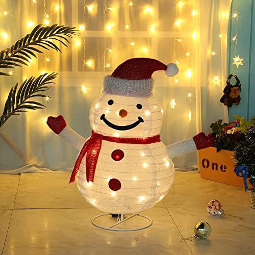 Ke1CLO iluminado no boneco de neve iluminado Decorações de natal ao ar livre, 40 LEDs de neve dobrável LED para o Natal/ano novo/férias/quintal/decoração de festa