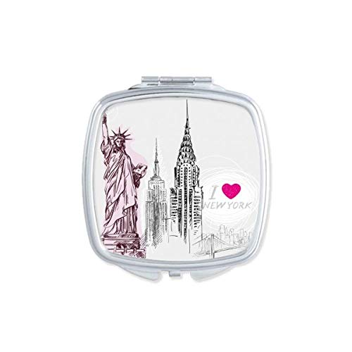 Eu amo Nova York America Country City Mirror portátil compacto maquiagem de bolso de dupla face de vidro
